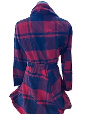 Favlux Red & Black Plaid Belted Cardigan Jacket Women’s Small Buffalo Check Wrap Coat