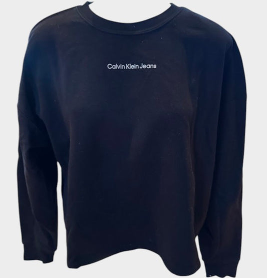 Calvin Klein Jeans Black Logo Sweatshirt Women’s Medium Relaxed Crewneck Pullover La