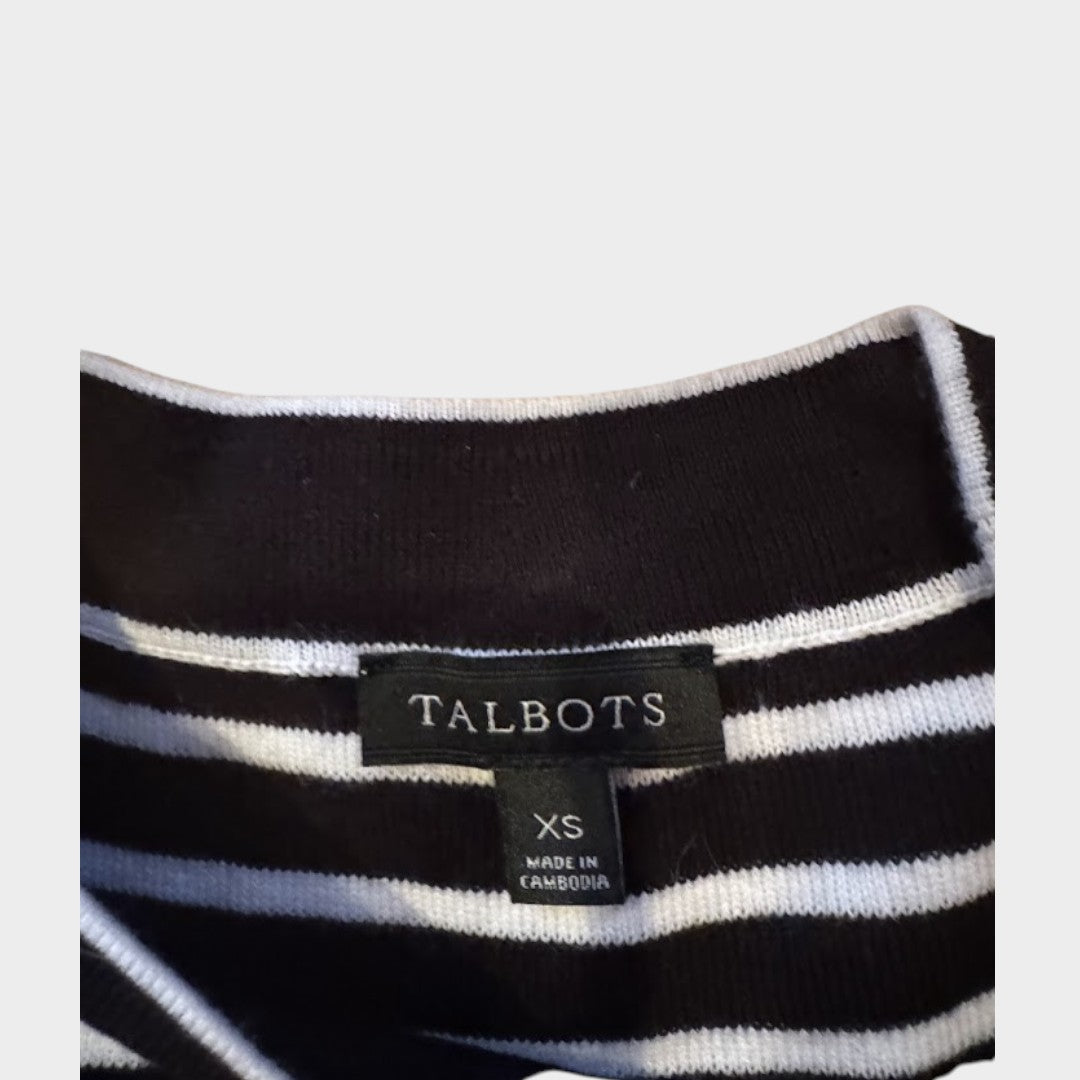Talbots Black & White Striped Knit Top Women’s XS Short Sleeve Sweater Tee