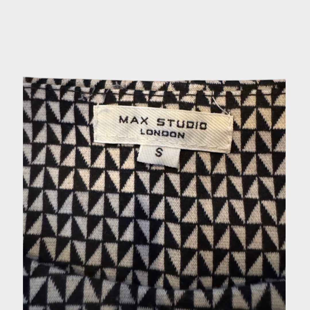 Max Studio London Black & White Geometric Print Blouse Women’s Small 3/4 Sleeve Top