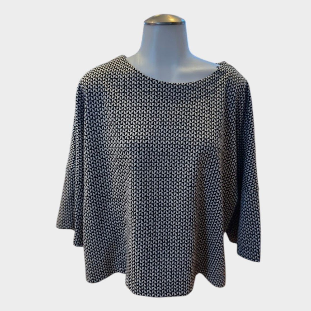 Max Studio London Black & White Geometric Print Blouse Women’s Small 3/4 Sleeve Top