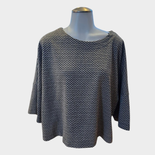Max Studio London Black & White Geometric Print Blouse Women’s Small 3/4 Sleeve Top