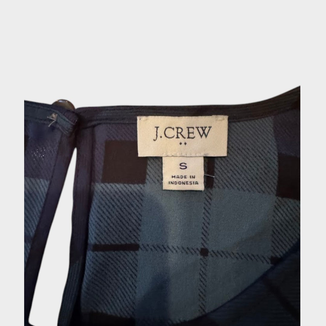 J.Crew Navy Blue Plaid Blouse Women’s Small Sheer Long Sleeve Top