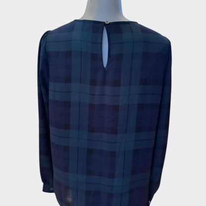 J.Crew Navy Blue Plaid Blouse Women’s Small Sheer Long Sleeve Top