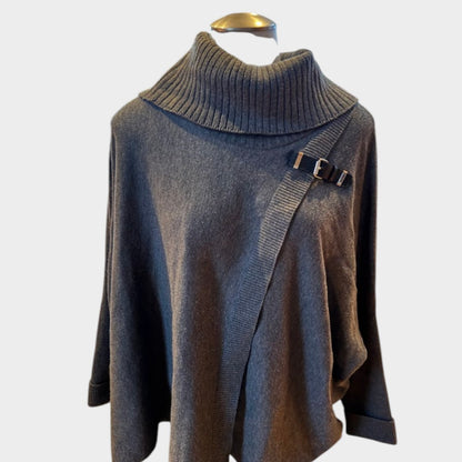 Calvin Klein Charcoal Gray Buckle Cowl Neck Poncho Sweater S/M