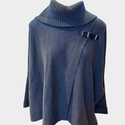 Calvin Klein Charcoal Gray Buckle Cowl Neck Poncho Sweater S/M
