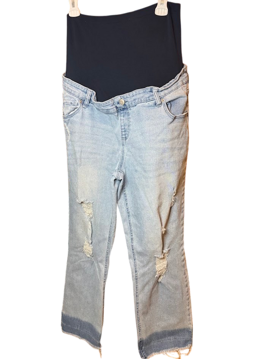 Time and Tru Maternity Distressed Straight Leg Jeans Light Wash XL 16-18