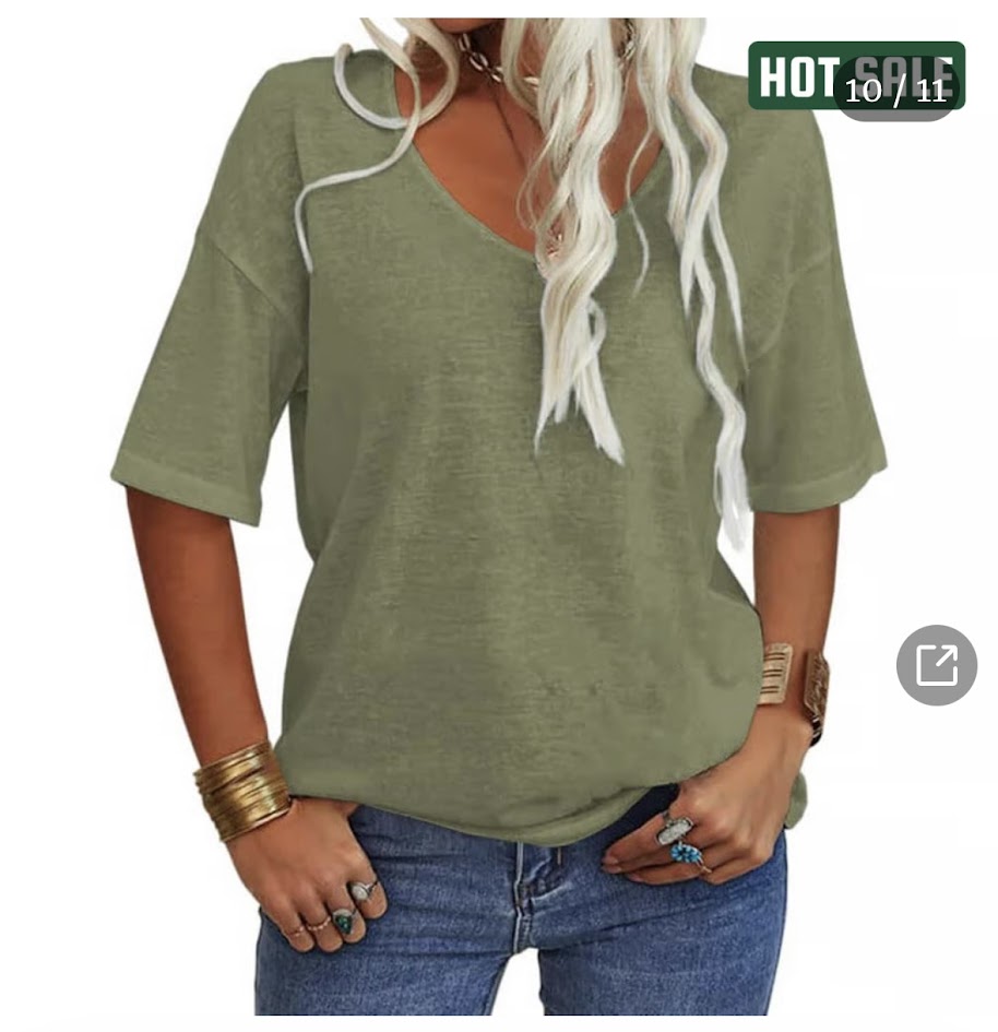 Women's Essential V-Neck Tee Bundle – Set of 3 (Blue, Pink & Army Green) Size Medium