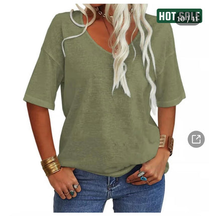 Women's Essential V-Neck Tee Bundle – Set of 3 (Blue, Pink & Army Green) Size Medium