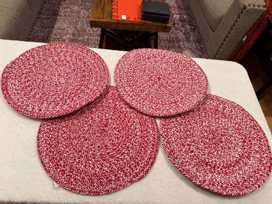 Martha Stewart Red White Braided Cotton Placemats Set of 4 Round Table Mats