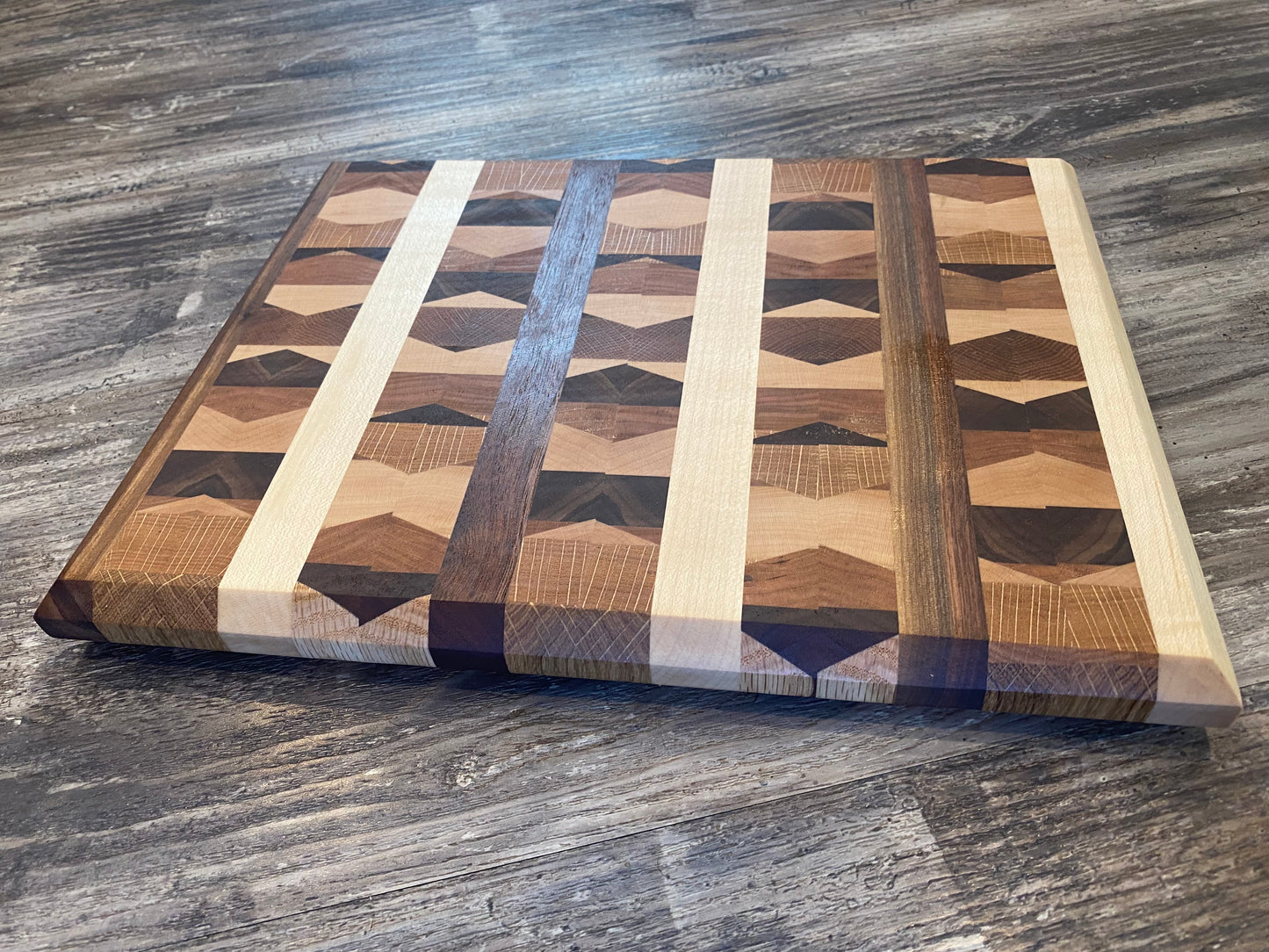 Handcrafted Kaleidoscope End-Grain Cutting Board | Walnut, Oak, Cherry & Maple | Artisan Wood Board (07.48)