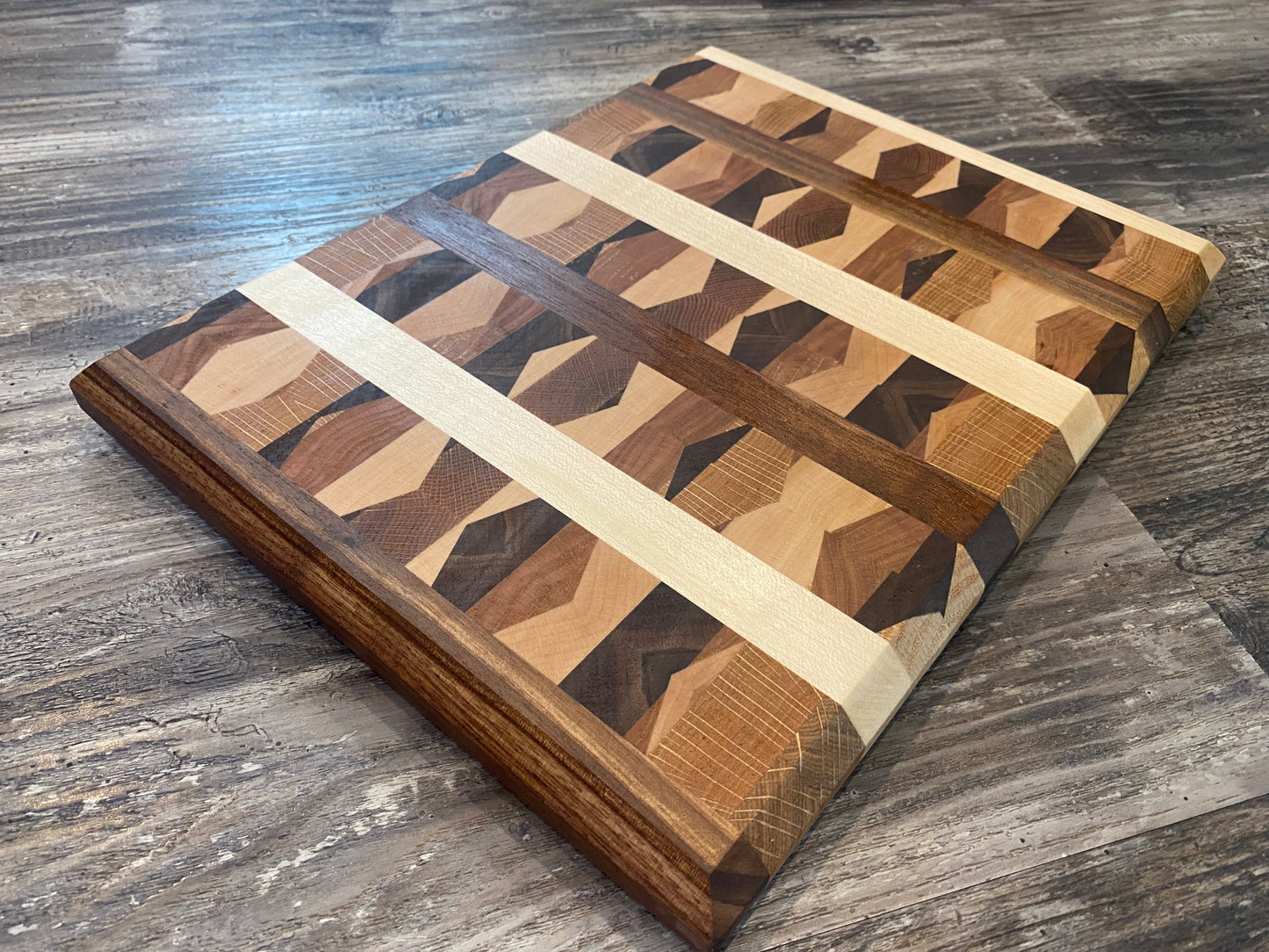 Handcrafted Kaleidoscope End-Grain Cutting Board | Walnut, Oak, Cherry & Maple | Artisan Wood Board (07.48)