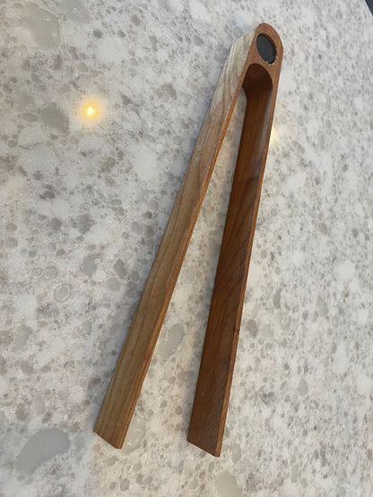 Handcrafted Cherry Wooden Tongs | Artisan Serving & Kitchen Utensil