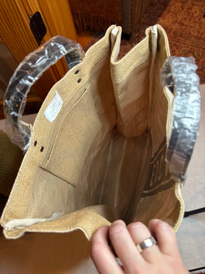 “ESCAPE” Jute Tote Bag with Leather Handles – Rustic Travel Bag | Beach • Market • Everyday Carry