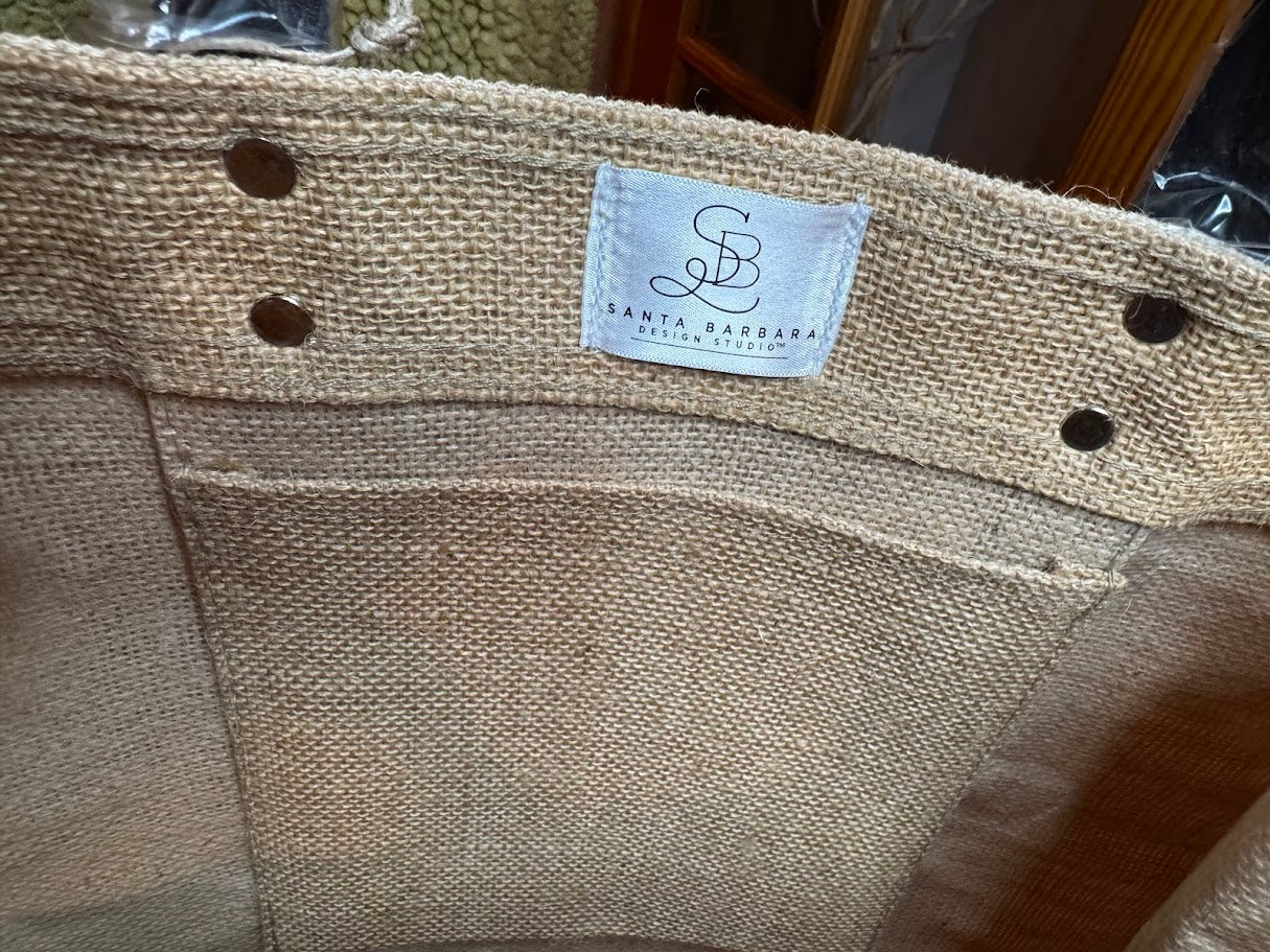 “ESCAPE” Jute Tote Bag with Leather Handles – Rustic Travel Bag | Beach • Market • Everyday Carry