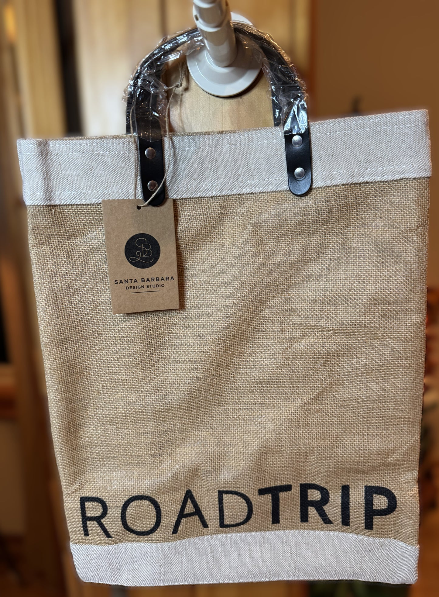 “Road Trip” Farmer’s Market Tote – Natural Jute & Canvas Bag | Travel, Errands & Everyday Use