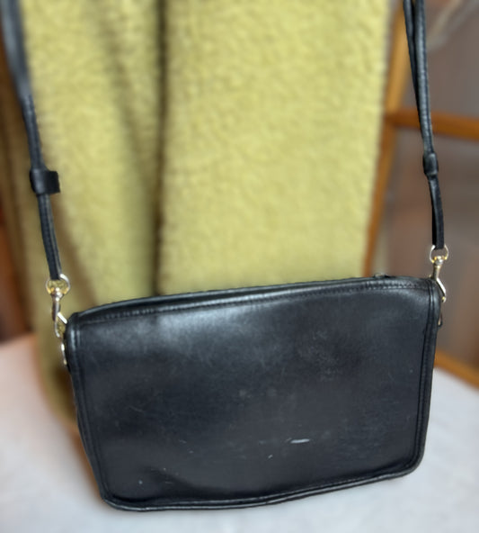 Unbranded Black Genuine Leather Crossbody Purse | Small Shoulder Bag with Strap | Preloved