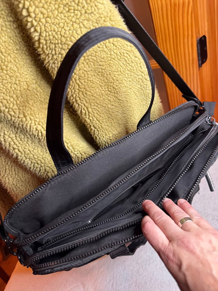 Black Quilted Shoulder & Tote Bag with SM Logo – Versatile Travel, Work, or Everyday Carryall