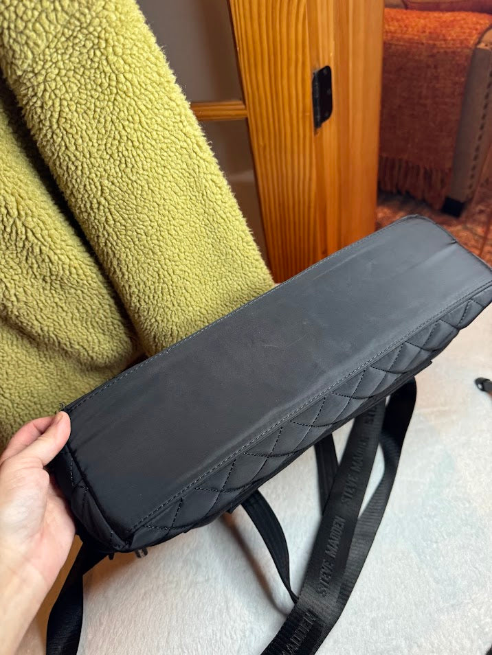 Black Quilted Shoulder & Tote Bag with SM Logo – Versatile Travel, Work, or Everyday Carryall