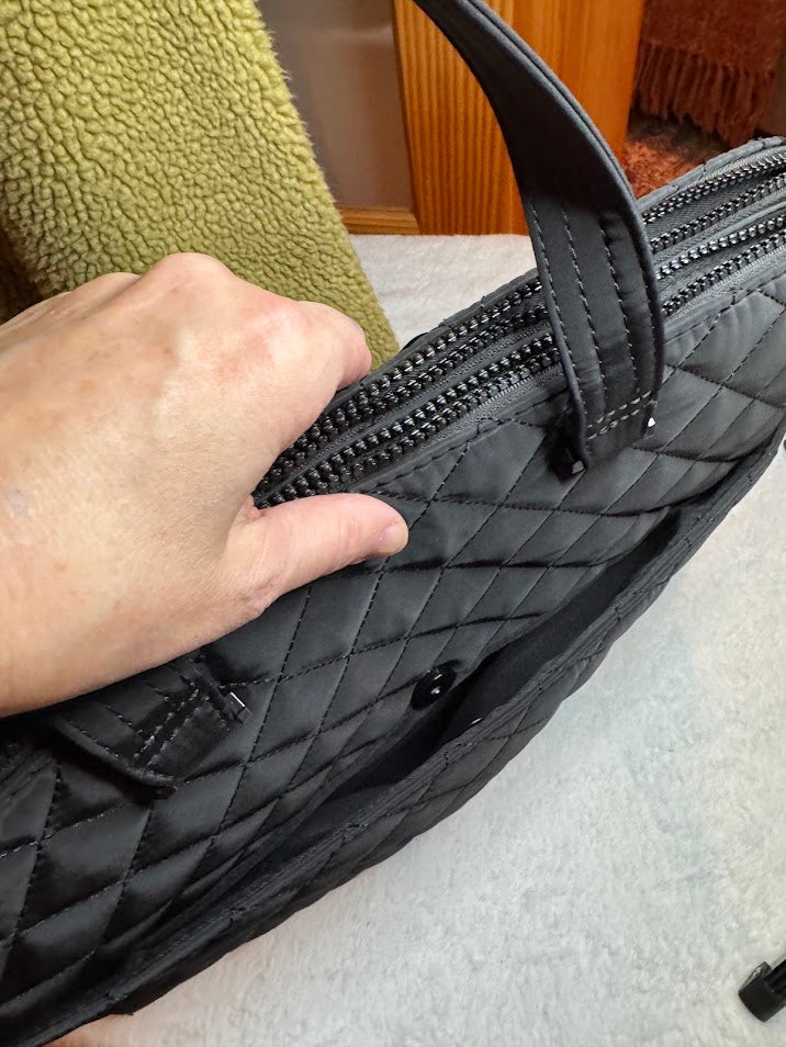 Black Quilted Shoulder & Tote Bag with SM Logo – Versatile Travel, Work, or Everyday Carryall