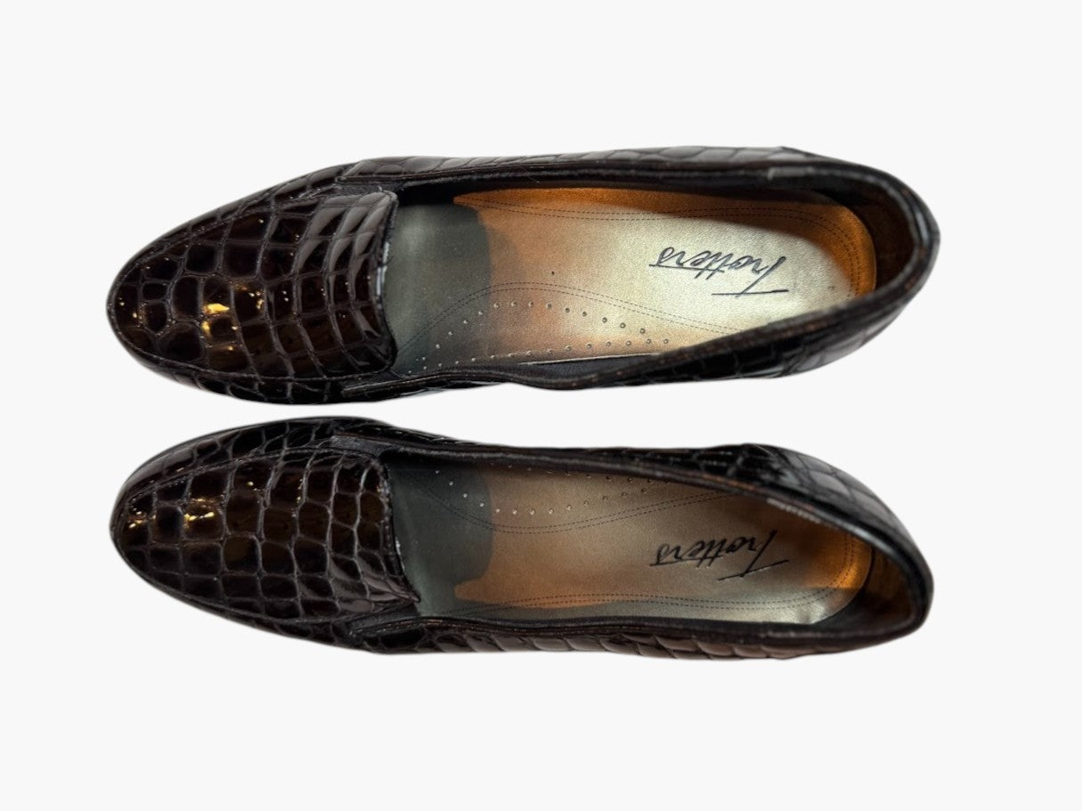 Black Croc-Embossed Loafers – 2" Heel Comfort Slip-On Shoes (Size 7)