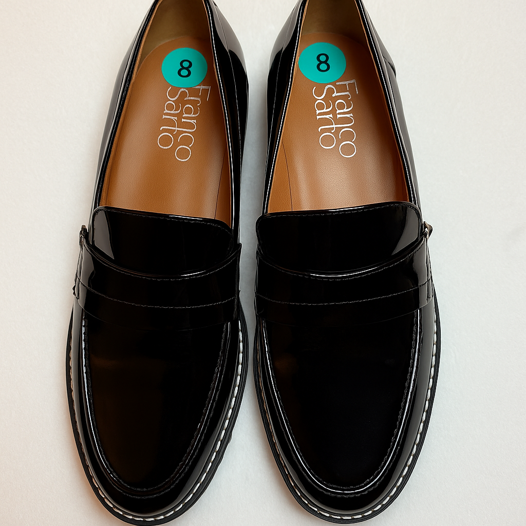 Franco Sarto Black Patent Chunky Loafers — Women’s Size 8