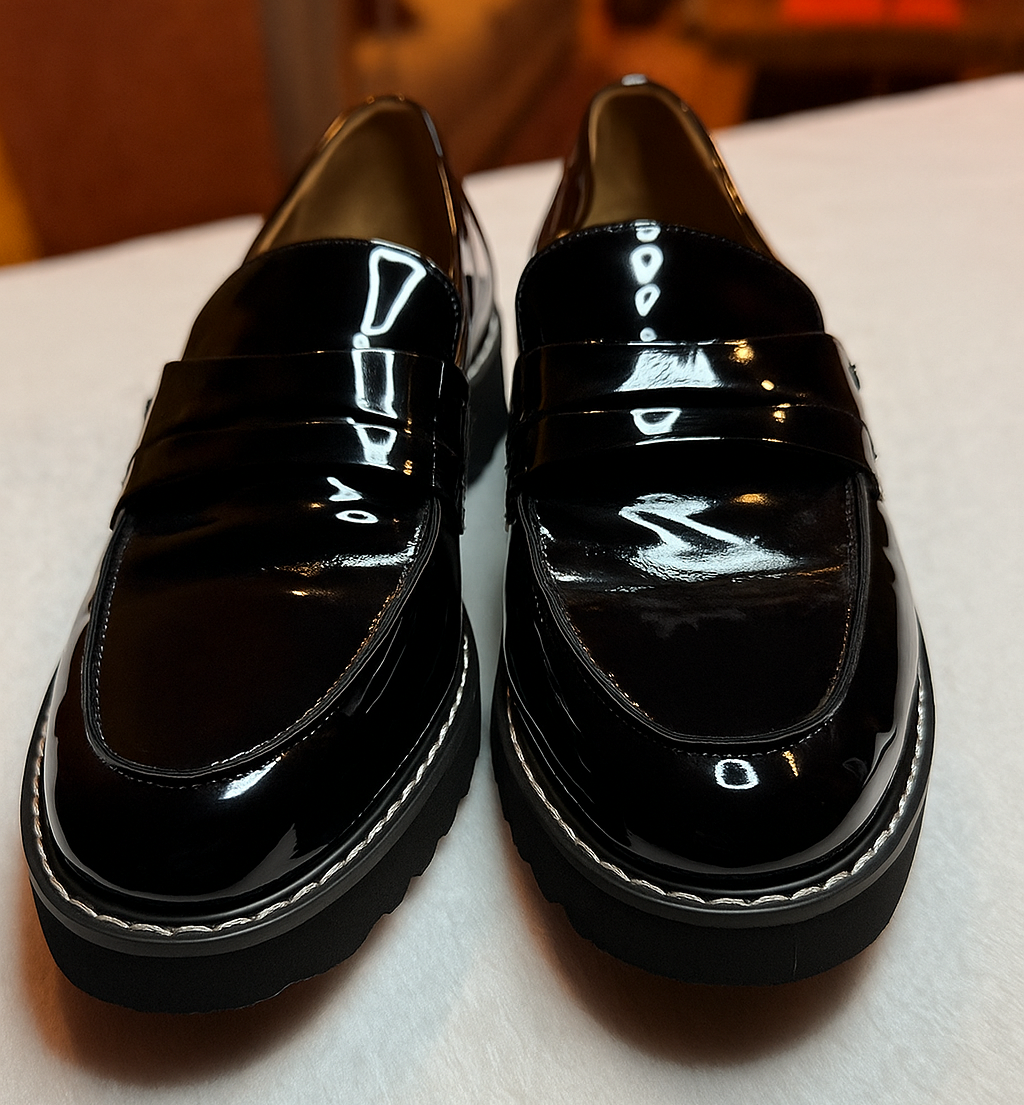 Franco Sarto Black Patent Chunky Loafers — Women’s Size 8