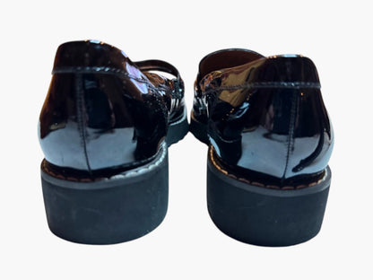 Franco Sarto Black Patent Loafers Women’s Size 8 Chunky Lug Sole Slip On Shoes