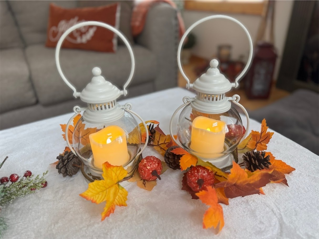 Home Reflections Lanterns with Seasonal Rings | Harvest Pumpkin & Pinecone Greenery | Indoor Outdoor Decor