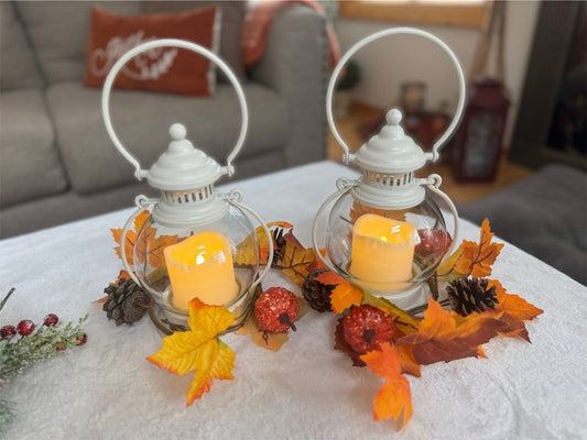 Home Reflections Lanterns with Seasonal Rings | Harvest Pumpkin & Pinecone Greenery | Indoor Outdoor Decor