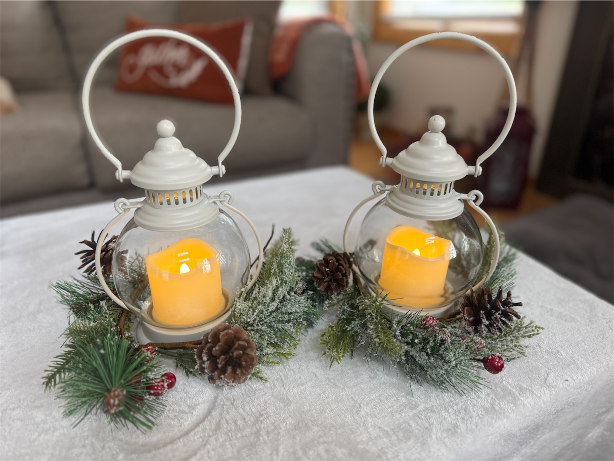 Home Reflections Lanterns with Seasonal Rings | Harvest Pumpkin & Pinecone Greenery | Indoor Outdoor Decor