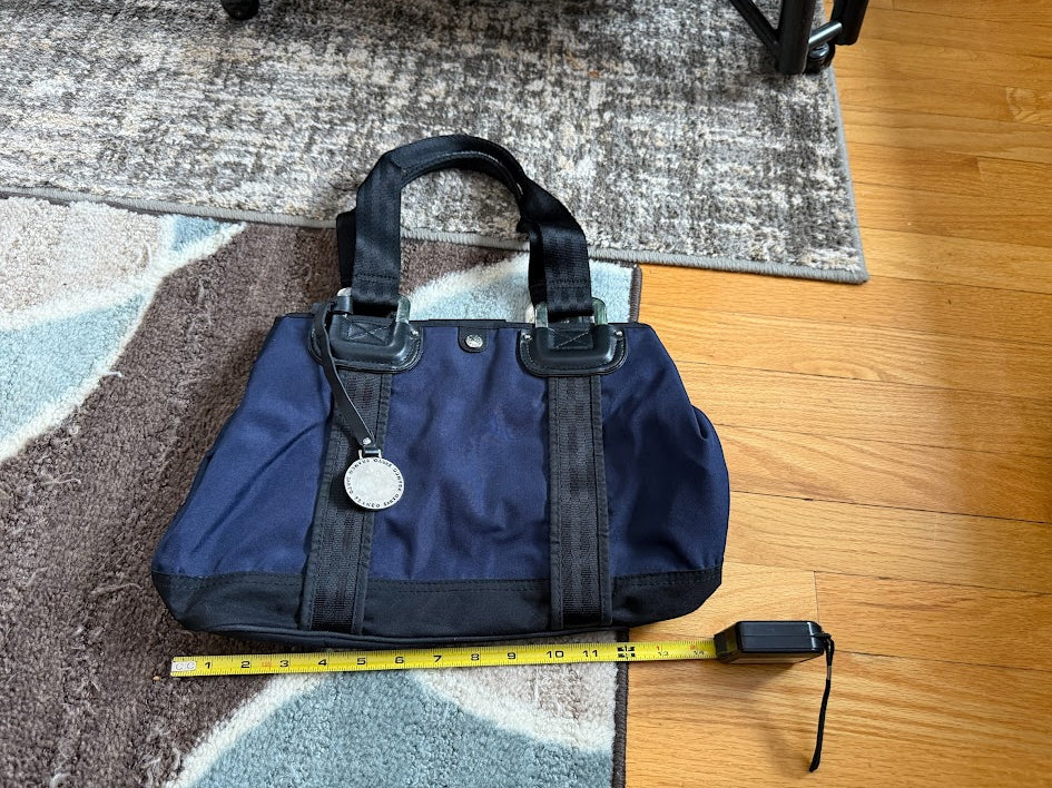 Franco Sarto Structured Nylon Tote Bag – Navy & Black Shoulder Bag w/ Leather Trim