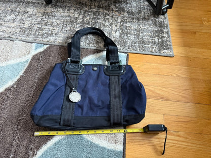Franco Sarto Structured Nylon Tote Bag – Navy & Black Shoulder Bag w/ Leather Trim