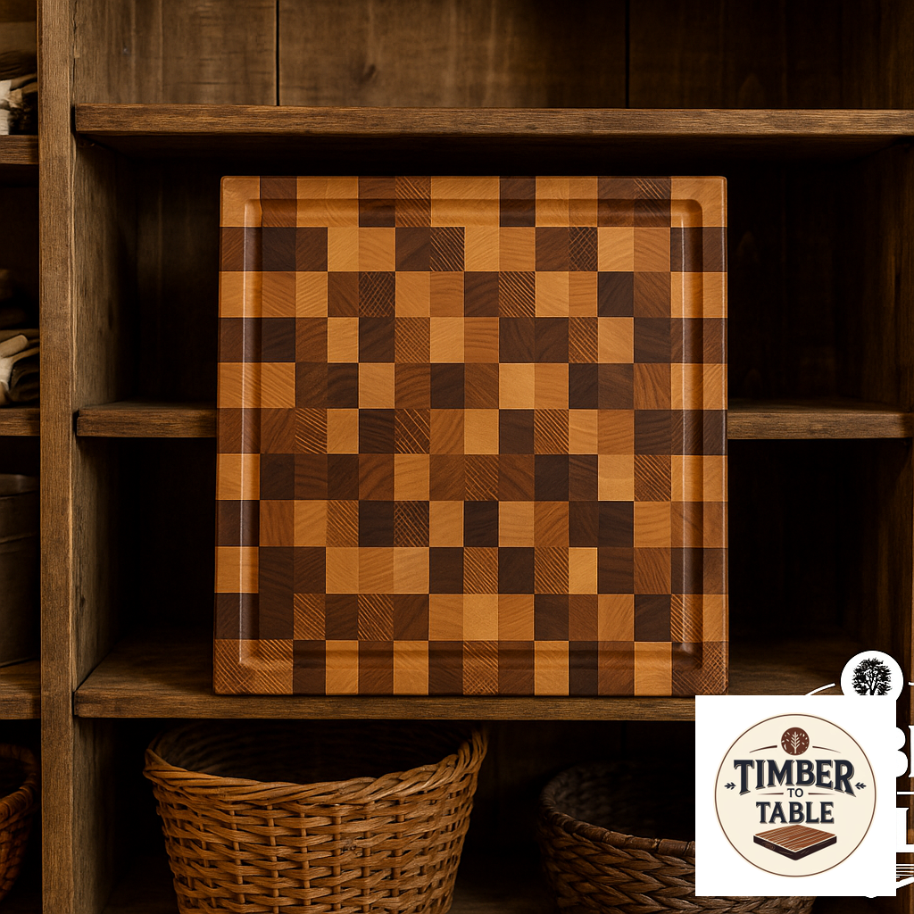 End Grain Cutting Board – Maple, Walnut, Oak & Cherry | 12.25” Square – Timber to Table 07.42