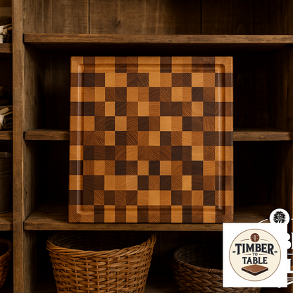 Board 07.42 End Grain Cutting Board – Maple, Walnut, Oak & Cherry | 12.25” Square – Timber to Table