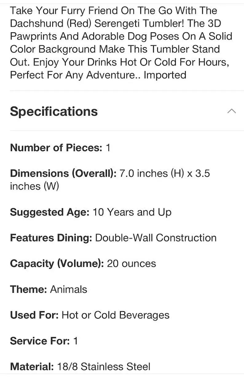 Dachshund Design Tumbler - Hot/Cold Beverage Container