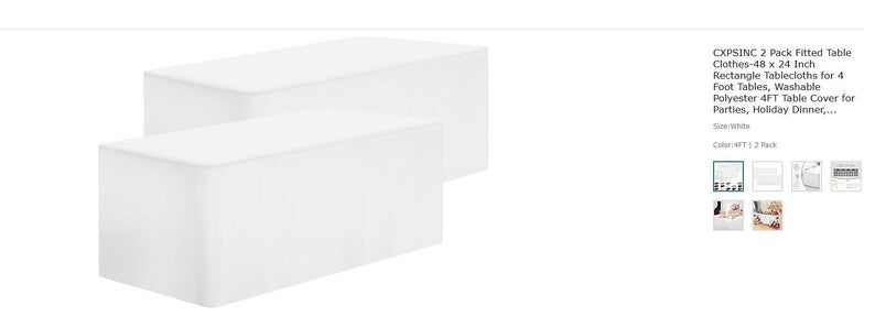 Elegant Set of 2 White Fitted Tablecloths 2'x4' - Brand New