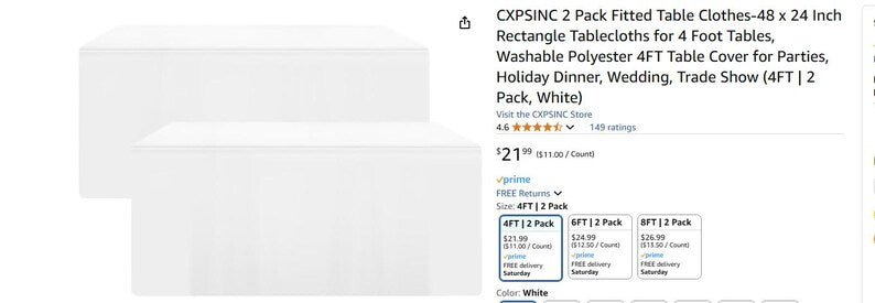 Elegant Set of 2 White Fitted Tablecloths 2'x4' - Brand New