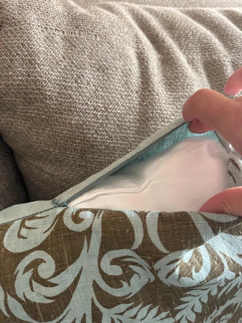 Blue and Brown Paisley and Striped Farmhouse Throw Pillow Covers 18x18 Set of 4