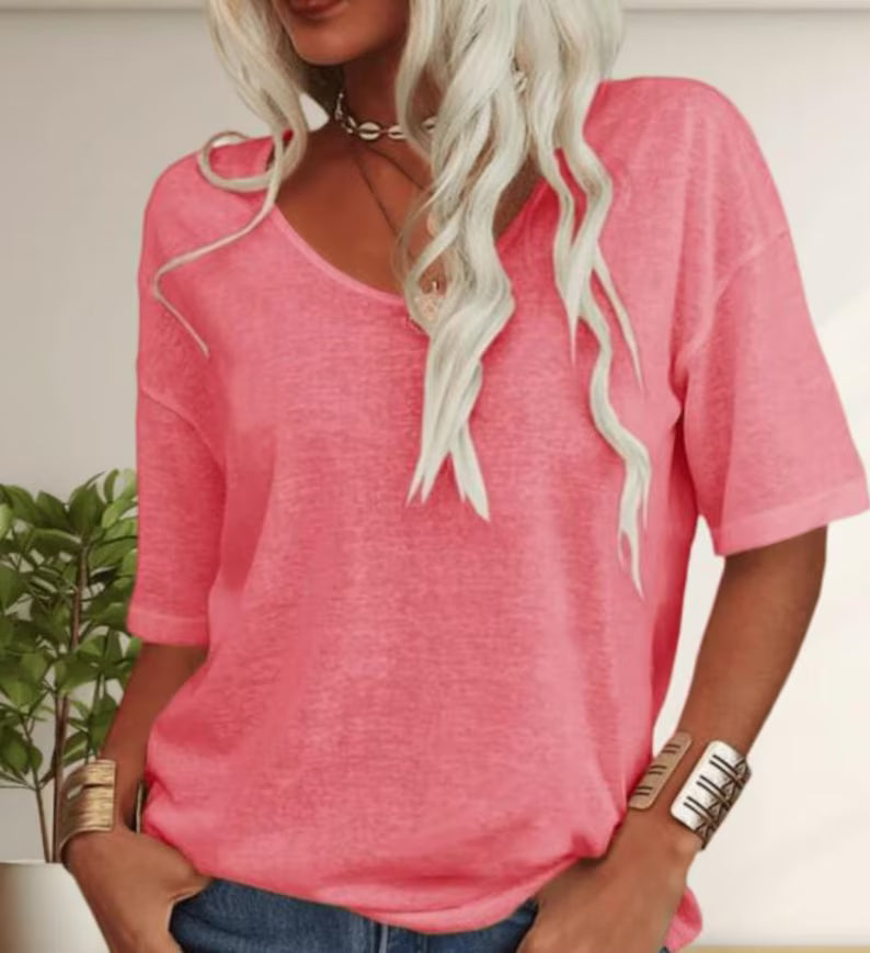 Casual Half Sleeve Loose Fit Basic Top for Women size medium