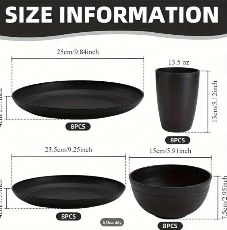 Black Plastic Dinnerware Set: 32-Piece Reusable Eco-Friendly Tableware