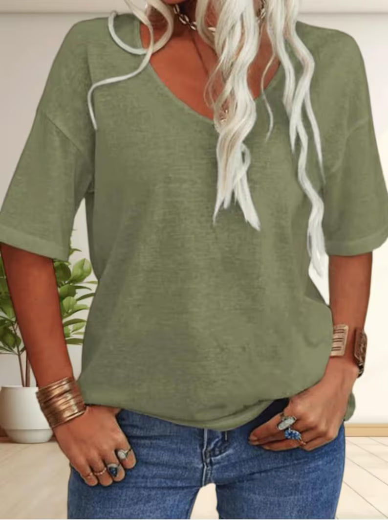 Casual Half Sleeve Loose Fit Basic Top for Women size medium