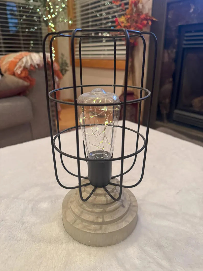 Rustic White Base LED Lantern - 9.5” Tall Farmhouse Decorative Candle Holder