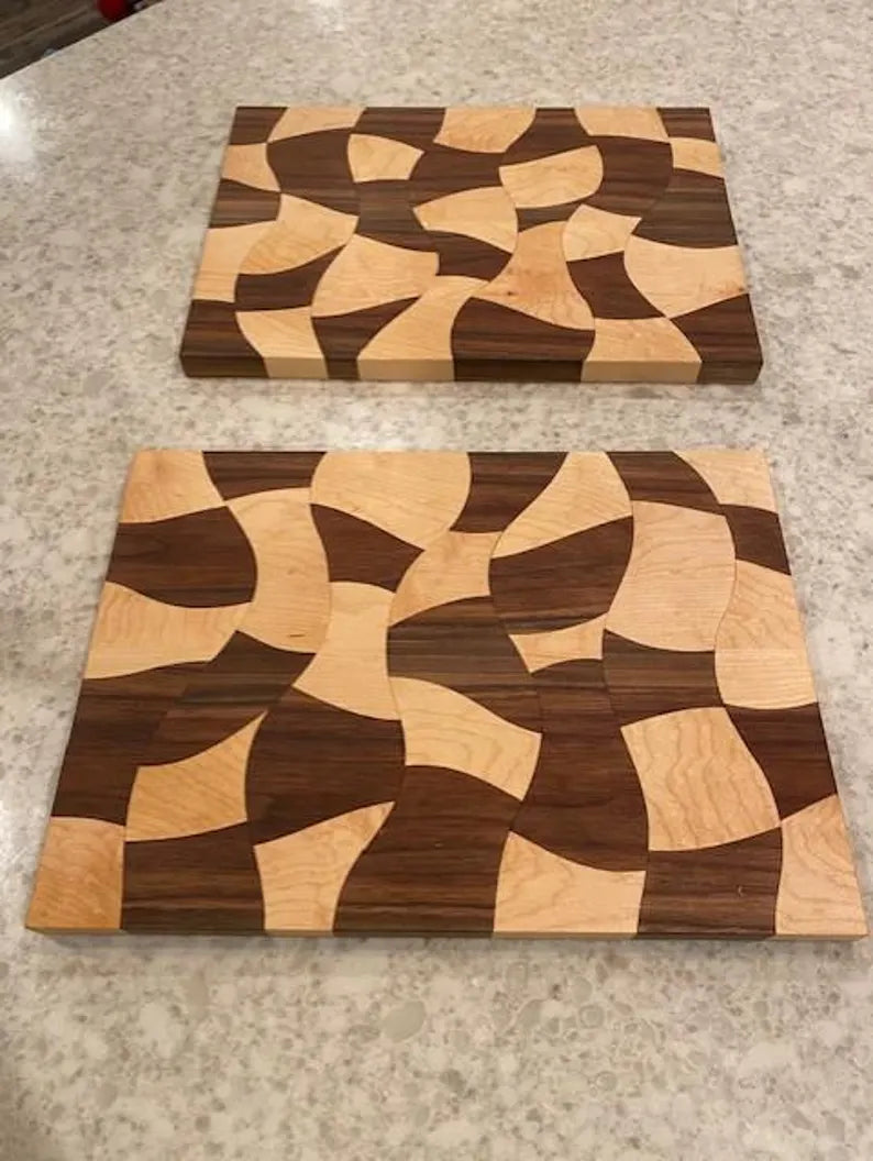 Handmade Maple & Black Walnut Cutting Board - Wavy Edge Cheese Board