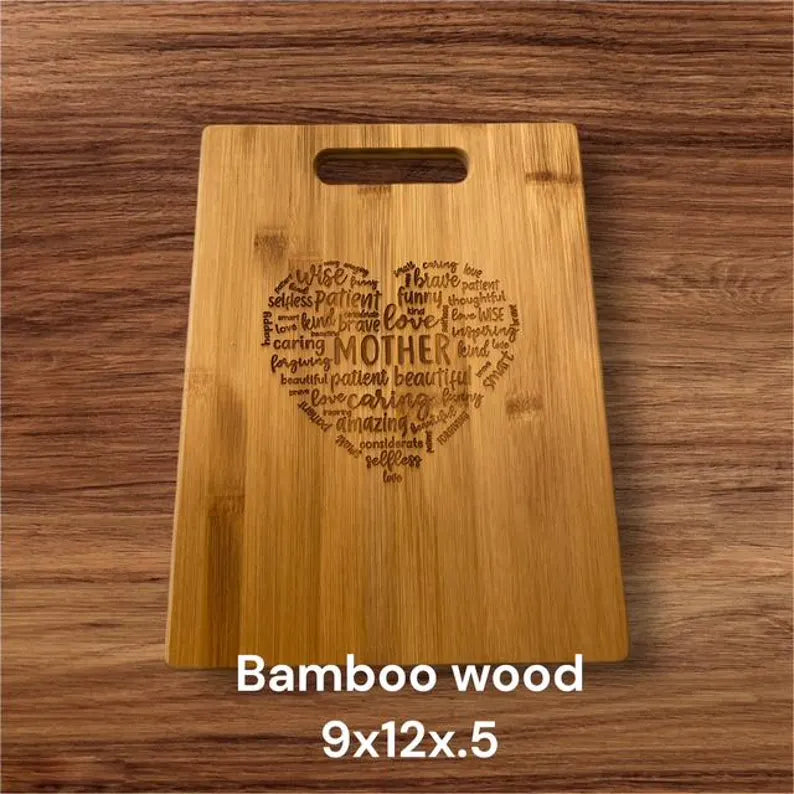 Engraved Bamboo Cutting Board: 'Mother' Word Art, Kitchen Decor 07.04