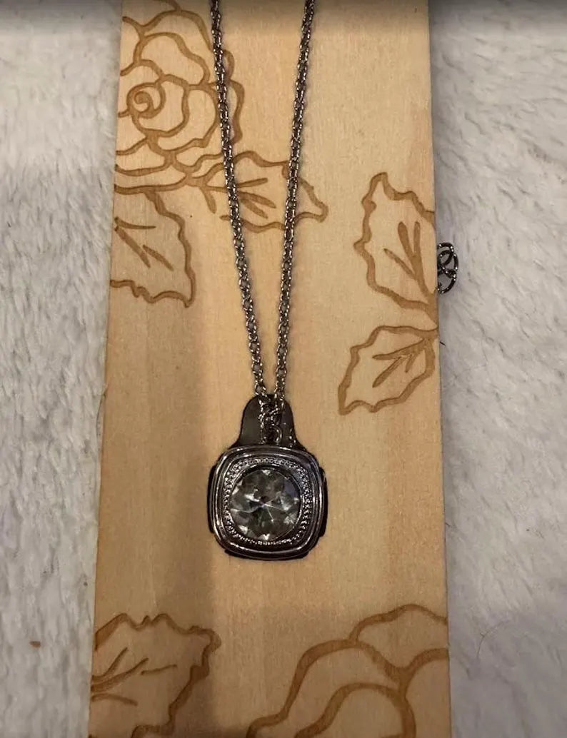 Elegant Silver Pendant Necklace with Clear Crystal – Handmade Minimalist Jewelry Gift for Her