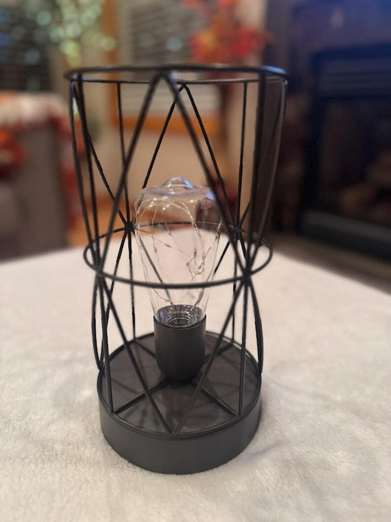 Modern Farmhouse Cage Light | Industrial Table & Mantel Accent Lamp | Battery Operated Decor
