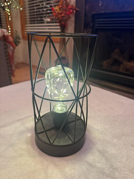 Modern Farmhouse Cage Light | Industrial Table & Mantel Accent Lamp | Battery Operated Decor