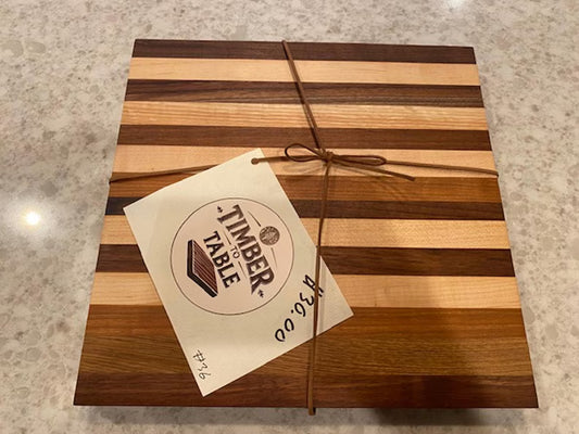 Handmade Wood Cutting Board: Walnut, Cherry, Maple, Oak (11x11x1) 07.36