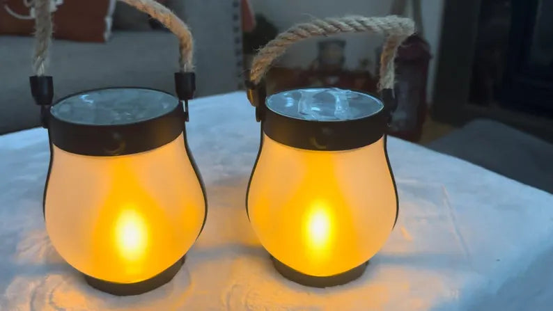 Waterproof Solar Lantern with Dancing Flame & Hemp Rope